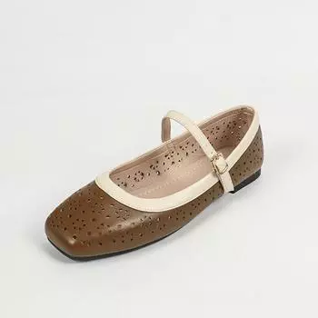 Туфли Мэри Джейн из мягкой кожи с однословной пряжкой, женские летние туфли с квадратным носком и неглубоким носком на низком каблуке 35 коричневый