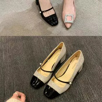 Туфли Мэри Джейн из овчины с блестками, маленькие ароматные туфли с квадратной головкой и толстым каблуком, женские туфли-одиночки 34