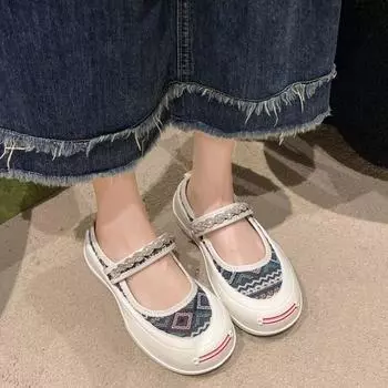 Туфли Мэри Джейн из парусины со стразами и цепочкой, повседневные кроссовки с круглым носком и толстой подошвой, женская обувь, летние повседневные туфли на плоской платформе 35-1 фиолетовый