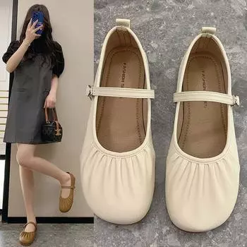Туфли Мэри Джейн из сои с мягкой подошвой, женские, весенние и летние, туфли для бабушек, нескользящие, мягкие, одинарные туфли, женские 35 бежевый