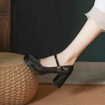 Туфли Мэри Джейн из воловьей кожи на платформе, водонепроницаемые, с пряжкой на ремешке - женские туфли в стиле ретро на толстом каблуке 36 кларет