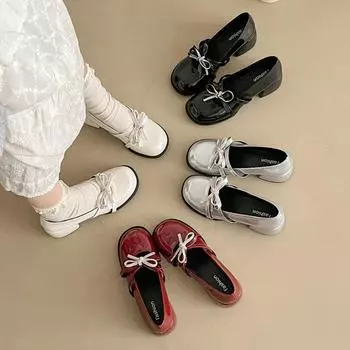 Туфли Мэри Джейн JMXD с круглой головкой, женские, весна-осень, средний каблук, квадратный каблук, бант, одна педаль, модная обувь 35 серебряный