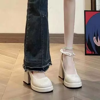 Туфли Мэри Джейн на французской платформе, женские туфли на высоком каблуке, нишевый дизайн, темперамент, высокие каблуки, лолита, маленькие кожаные туфли, женская обувь 35