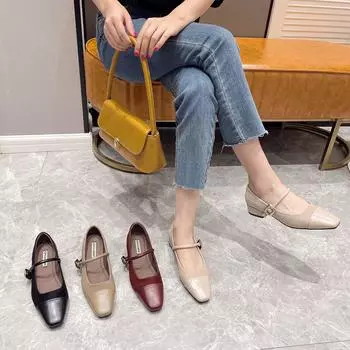 Туфли Мэри Джейн на грубом каблуке с французским плетением, женские туфли, вечерние туфли в стиле ретро с квадратной головкой 35 хаки