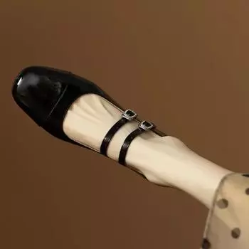 Туфли Мэри Джейн на квадратном каблуке с круглым носком и средним каблуком на плоской подошве, весна/осень, однотонные женские туфли с пряжкой и ремешком, модная женская обувь 35 чёрный