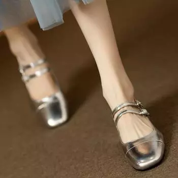 Туфли Мэри Джейн на квадратном каблуке с круглым носком и средним каблуком на плоской подошве, весна/осень, однотонные женские туфли с пряжкой и ремешком, модная женская обувь 37 серебряный