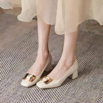 Туфли «Мэри Джейн» на массивном каблуке, женские осенне-зимние новые женские туфли на каблуке «котенок» с металлической пряжкой, рабочая женская обувь 34