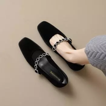 Туфли Мэри Джейн на низком каблуке для женщин, нескользящие, удобные, нарядные туфли с ремешком на щиколотке, женские туфли Мэри Джейн с квадратным закрытым носком, повседневные туфли на массивном блочном каблуке 35 чёрный