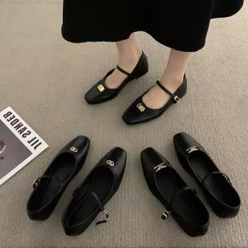 Туфли Мэри Джейн на плоской подошве черного цвета женские маленькие ароматные одинарные туфли 2025 поздний вечер нежные летние туфли ведьмы Дуду 35