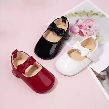 Туфли Мэри Джейн на плоской подошве для маленьких девочек с бантом на мягкой нескользящей подошве. Туфли принцессы для первых ходок из искусственной кожи. От 0 до 18 месяцев. 3-L