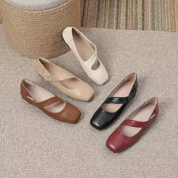 Туфли Мэри Джейн на плоской подошве для женщин Легкие балетки Нескользящие туфли с квадратным носком Нарядные туфли Мэри Джейн Удобные туфли на плоской подошве с ремешком на щиколотке Женская прогулочная обувь 35 чёрный