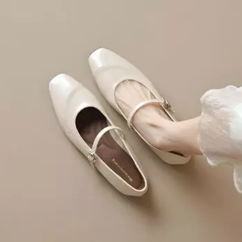 Туфли Мэри Джейн на плоской подошве для женщин, нескользящие свадебные балетки, удобные нарядные туфли с квадратным носком, туфли Мэри Джейн для женщин, повседневные прогулочные туфли с ремешком на щиколотке 35 бежевый