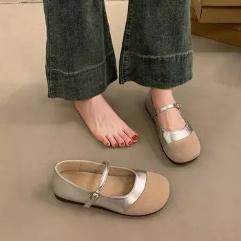 Туфли Мэри Джейн на плоской подошве с круглым носком, женские, осенние, с неглубоким носком, с пряжкой в виде одного слова, модные и удобные 35 серебряный