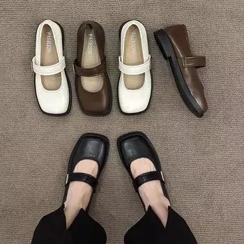 Туфли Мэри Джейн на плоской подошве с квадратной головкой, женские весенние туфли Mori Department Hundred, одинарные туфли в студенческом стиле 35 коричневый
