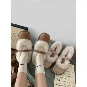 Туфли Мэри Джейн на плоской подошве во французском стиле для женщин на осень и зиму, новые бархатные туфли с круглым носком в стиле ретро 35 хаки