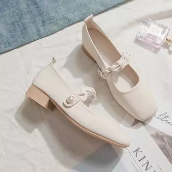 Туфли «Мэри Джейн» на плоской подошве, женские туфли, одинарные туфли, летние туфли из кожи, туфли «Doudou» на мягкой подошве, легкие туфли на низком каблуке 35 бежевый