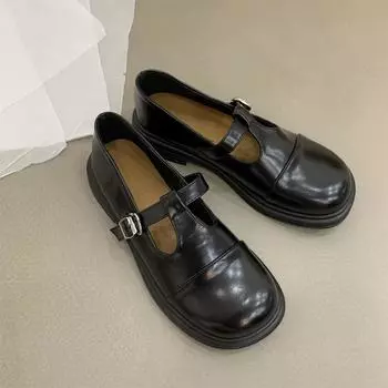 Туфли Мэри Джейн на плоской подошве, женские, ретро, маленькие, кожаные, с коротким горлом, однотонные, простые, женские, осенние туфли 35 коричневый