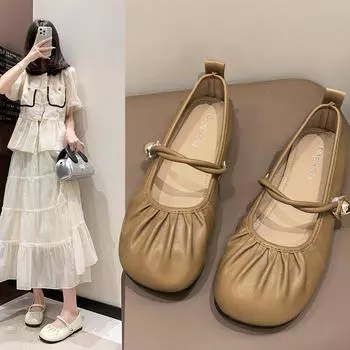 Туфли Мэри Джейн на плоской подошве, женские однобортные туфли для легкого ветра, модные и удобные летние туфли, плиссированные туфли на мягкой подошве 35 серебряный