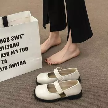 Туфли Мэри Джейн на плоской подошвеМодные и удобные женские туфли на весну и летоТуфли с квадратной головкойТуфли на мягкой подошве 35 коричневый