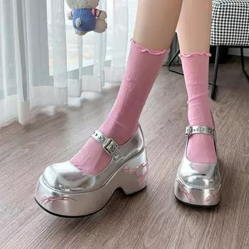 Туфли Мэри Джейн на танкетке, на толстой подошве, водонепроницаемые, женские туфли на платформе, обувь для невысоких мужчин, увеличивающая рост 34