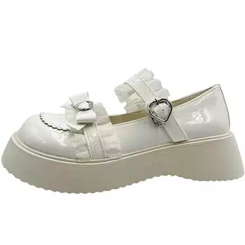 Туфли Мэри Джейн на толстой платформе для женщин, лакированные кожаные туфли с кружевным ремешком на щиколотке, женские осенние белые туфли в стиле Лолиты Y2K 35