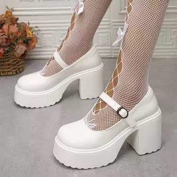 Туфли Мэри Джейн на толстой платформе Y2K, женские туфли на очень высоком каблуке, лакированные туфли-лодочки, женские туфли для вечеринок с пряжкой на щиколотке и толстым каблуком 42 34 коричневый