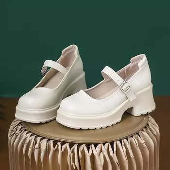 Туфли Мэри Джейн на толстой подошве для женщин 2024 года, новые модные повседневные простые однотонные универсальные туфли на толстом каблуке, осеннее время 34 абрикосовый