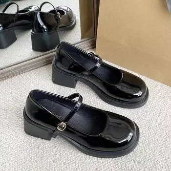 Туфли Мэри Джейн на толстом каблуке, лакированные, женские, в британском стиле, в стиле колледжа, модные и удобные 35 белый