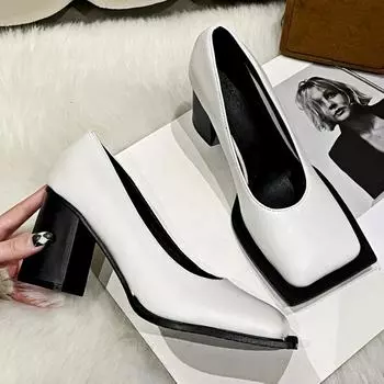 Туфли Мэри Джейн на толстом каблуке с квадратным носком, дизайнерские туфли на высоком каблуке, модные офисные туфли на низком каблуке, весна-осень, брендовые туфли в стиле ретро для женщин 35
