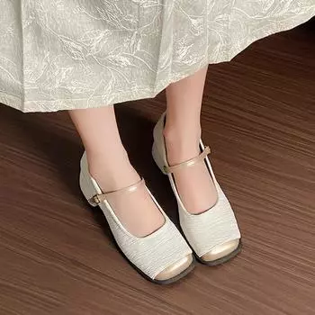 Туфли Мэри Джейн на высоком каблуке для женщин с квадратным носком, новые летние элегантные туфли-лодочки с неглубокой пряжкой и ремешком для женщин 36