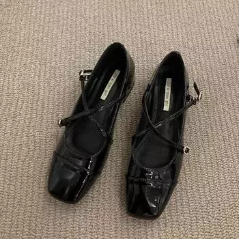 Туфли Мэри Джейн на высоком каблуке с перекрестными ремешками и пряжками для женщин, летний французский стиль, девичий стиль, грубые одинарные туфли 40 чёрный