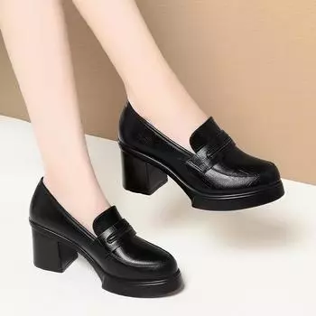 Туфли Мэри Джейн на высоком каблуке в стиле ретро, женские туфли-лоферы с глубоким ртом и толстой подошвой, британские кожаные туфли для мам, элегантные 35