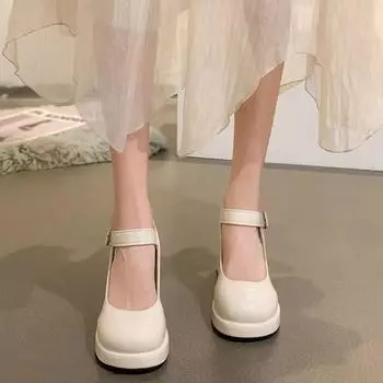 Туфли Мэри Джейн на высоком каблуке, женская мода, маленький круглый каблук, нескользящие маленькие кожаные туфли 34