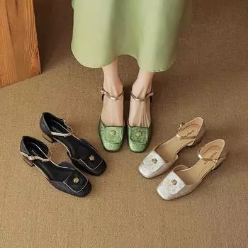Туфли Мэри Джейн на высоком каблуке, женские летние туфли из кожи, китайская мода, повседневные туфли на толстом каблуке, женские 40