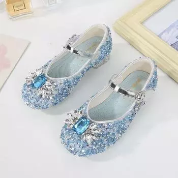 Туфли Мэри Джейн принцессы Эльзы на среднем каблуке со стразами для девочек — коллекция весна и осень 2024 г. Size 35 - 21.50 cm розовый