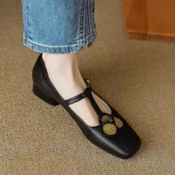 Туфли Мэри Джейн Роскошные Римские Элегантные Туфли на плоской подошве для женщин 2024 Новые Летние Туфли в стиле ретро с острым носком Дизайнерские Туфли-лодочки Роскошные 35 чёрный