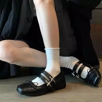 Туфли Мэри Джейн с бантом и квадратной головкой, пряжкой в одно слово, маленькие кожаные туфли, женские туфли на плоской подошве, легкие детские туфли 35 серебряный