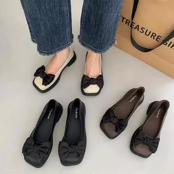 Туфли Мэри Джейн с бантом и квадратным французским носком Вечерний бриз Нежные туфли Фея Туфли на плоской подошве 41 чёрный