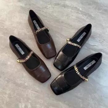 Туфли Мэри Джейн с цепочкой, женские, с квадратным носком, весенние, неглубокие, новые туфли, модные, для вечеринок, повседневные, женские, элегантные, уютные, Zapatillas 35