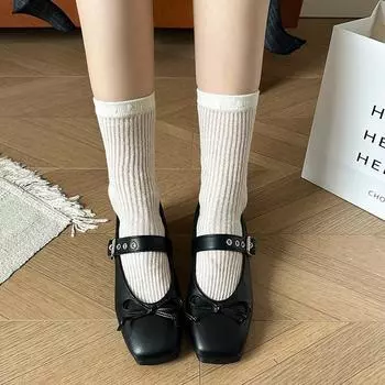 Туфли Мэри Джейн с французским бантом и неглубоким горлом, женские, 2025, новые, нежные, вечерние, с пряжкой, на плоской подошве, маленькие кожаные туфли 35