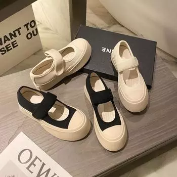 Туфли Мэри Джейн с круглой головкой и толстой подошвой из ткани с пряжкой для комфорта, воздухопроницаемости и универсальности. Повседневная обувь для сноубординга. 35 белый