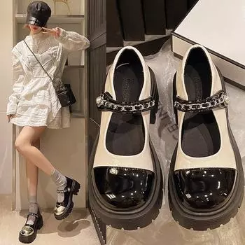 Туфли Мэри Джейн с круглой головкой и толстой подошвой, женские летние туфли-лодочки для колледжа с высоким каблуком 35 серебряный