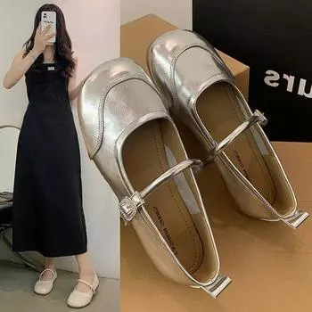 Туфли Мэри Джейн с круглой подошвой и пряжкой в одно слово, женские осенние туфли со стразами и мягкой подошвой, с неглубоким горлом 35 светло-коричневого