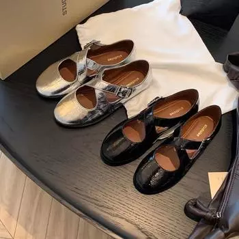 Туфли Мэри Джейн с круглым носком и мягкой подошвой, женские, с перекрещивающимися ремешками, плоские, с закрытым носком, женские 35 чёрный