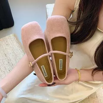 Туфли Мэри Джейн с круглым носком и неглубоким горлом для девочек 2025 года, новые универсальные шапочки-бини в стиле феи с пряжкой в одно слово 35 бежевый