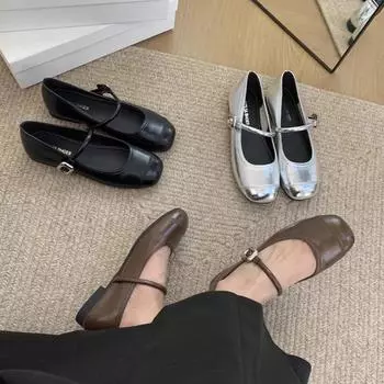 Туфли Мэри Джейн с круглым носком, серебристого цвета, модные и удобные, женские весенние туфли на плоской подошве с одним ремешком 35 серебряный