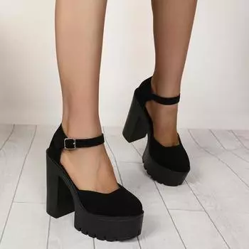 Туфли Мэри Джейн с круглым носком, женские туфли-лодочки с ремешком на щиколотке и пряжкой, женские модельные туфли на платформе и массивном каблуке с блочным каблуком