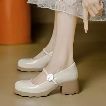 Туфли Мэри Джейн с круглым носком, женские кожаные иностранные мокасины, универсальные, удобные, мягкие, одинарные туфли на толстом каблуке, высокий каблук 35
