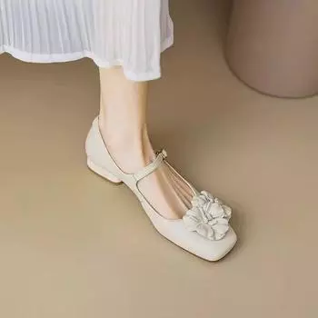 Туфли Мэри Джейн с квадратной головкой и большими цветами, с неглубоким горлом, женские, сто парных, для поездок на работу, грубые, с мягкими одинарными туфлями 35 абрикосовый