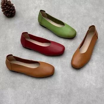 Туфли Мэри Джейн с квадратным носком из натуральной кожи, повседневные туфли на плоской подошве из коровьей кожи для бабушек 35 коричневый